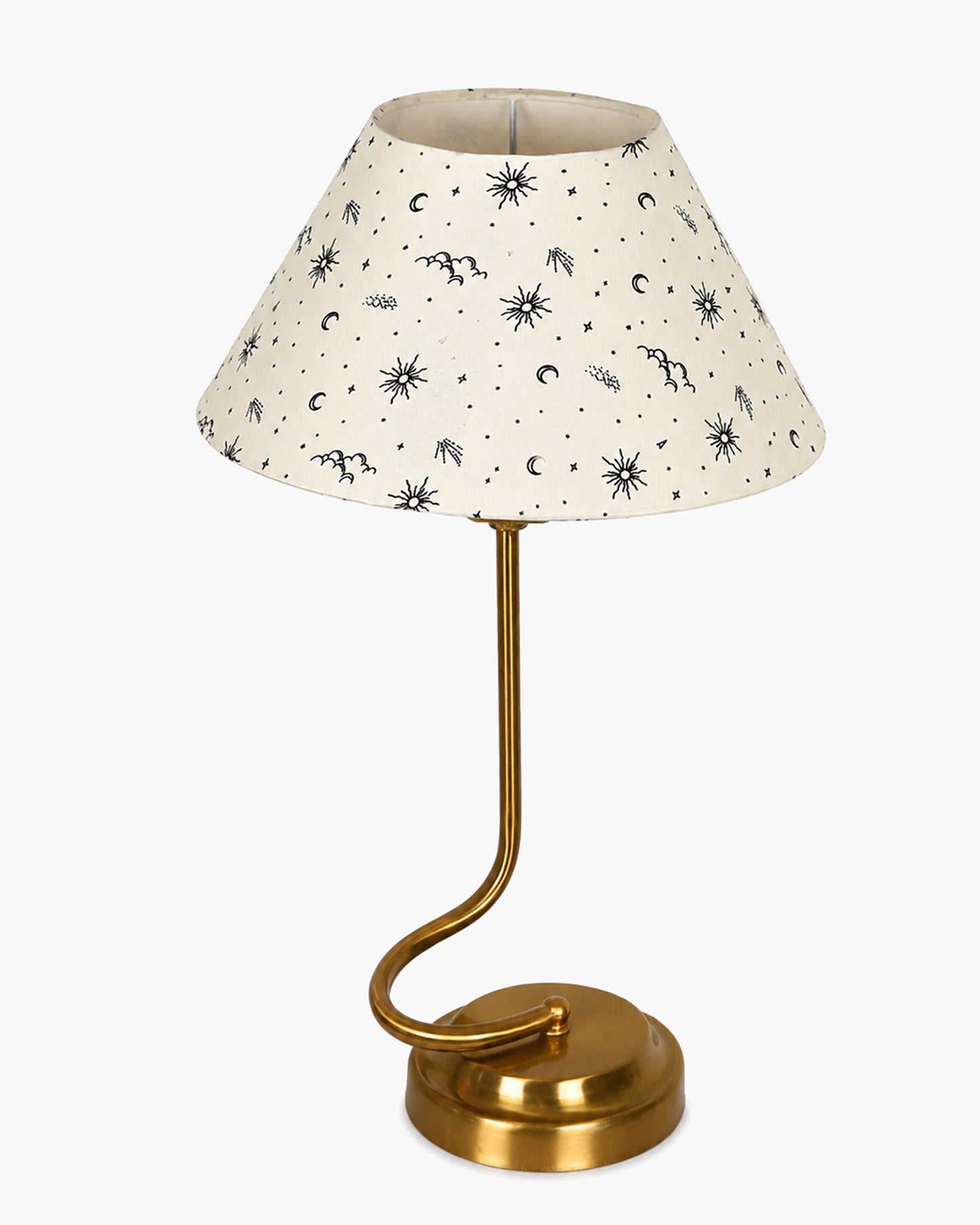 Homesake® Modern Brass Finish Table Lamp with Retro Khadi Fabric Shade | Decorative Bedside Night Lamp for Bedroom, Living Room, Study Table, Office & Home Décor | Warm Ambient Light