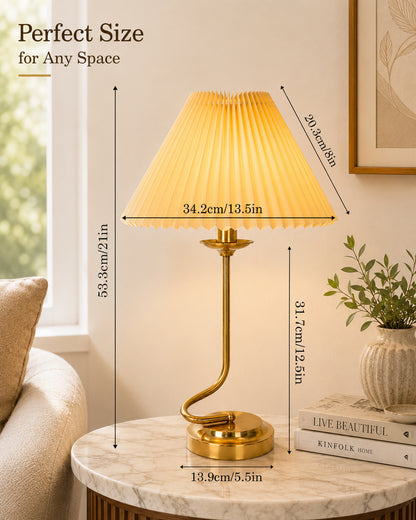 Homesake® Modern Brass Finish Table Lamp with Retro Khadi Fabric Shade | Decorative Bedside Night Lamp for Bedroom, Living Room, Study Table, Office & Home Décor | Warm Ambient Light