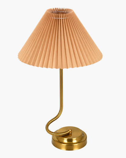 Homesake® Modern Brass Finish Table Lamp with Retro Khadi Fabric Shade | Decorative Bedside Night Lamp for Bedroom, Living Room, Study Table, Office & Home Décor | Warm Ambient Light