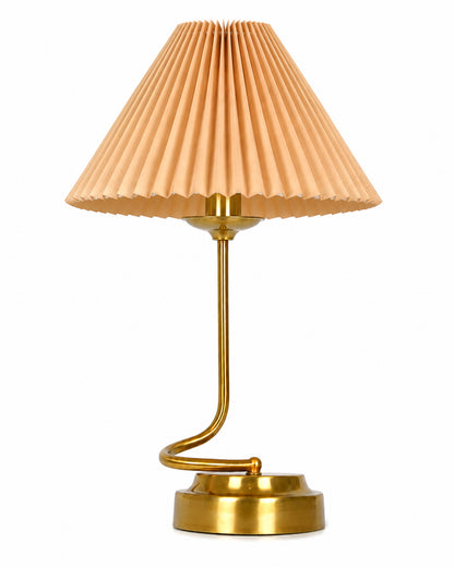 Homesake® Modern Brass Finish Table Lamp with Retro Khadi Fabric Shade | Decorative Bedside Night Lamp for Bedroom, Living Room, Study Table, Office & Home Décor | Warm Ambient Light