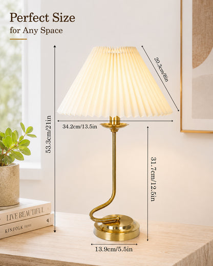 Homesake® Modern Brass Finish Table Lamp with Retro Khadi Fabric Shade | Decorative Bedside Night Lamp for Bedroom, Living Room, Study Table, Office & Home Décor | Warm Ambient Light