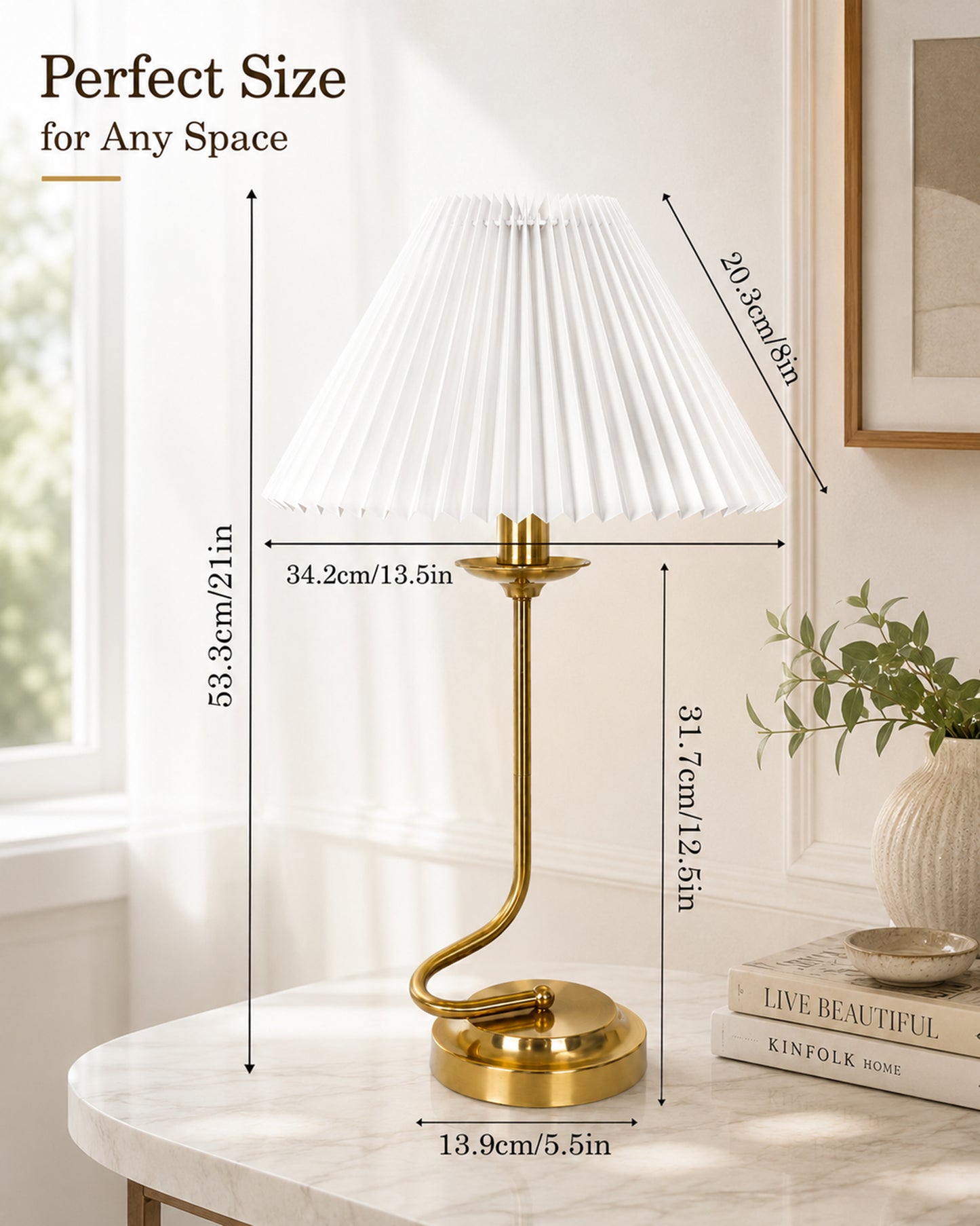 Homesake® Modern Brass Finish Table Lamp with Retro Khadi Fabric Shade | Decorative Bedside Night Lamp for Bedroom, Living Room, Study Table, Office & Home Décor | Warm Ambient Light