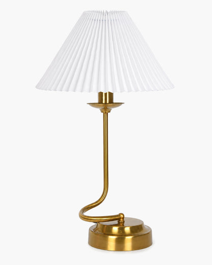 Homesake® Modern Brass Finish Table Lamp with Retro Khadi Fabric Shade | Decorative Bedside Night Lamp for Bedroom, Living Room, Study Table, Office & Home Décor | Warm Ambient Light