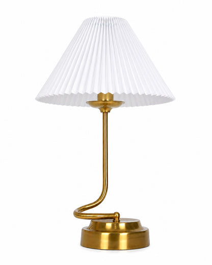 Homesake® Modern Brass Finish Table Lamp with Retro Khadi Fabric Shade | Decorative Bedside Night Lamp for Bedroom, Living Room, Study Table, Office & Home Décor | Warm Ambient Light