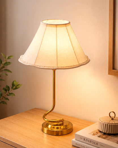 Homesake® Modern Brass Finish Table Lamp with Retro Khadi Fabric Shade | Decorative Bedside Night Lamp for Bedroom, Living Room, Study Table, Office & Home Décor | Warm Ambient Light