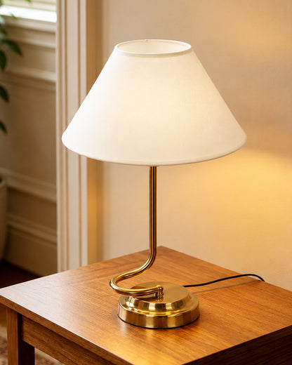 Homesake® Modern Brass Finish Table Lamp with Retro Khadi Fabric Shade | Decorative Bedside Night Lamp for Bedroom, Living Room, Study Table, Office & Home Décor | Warm Ambient Light