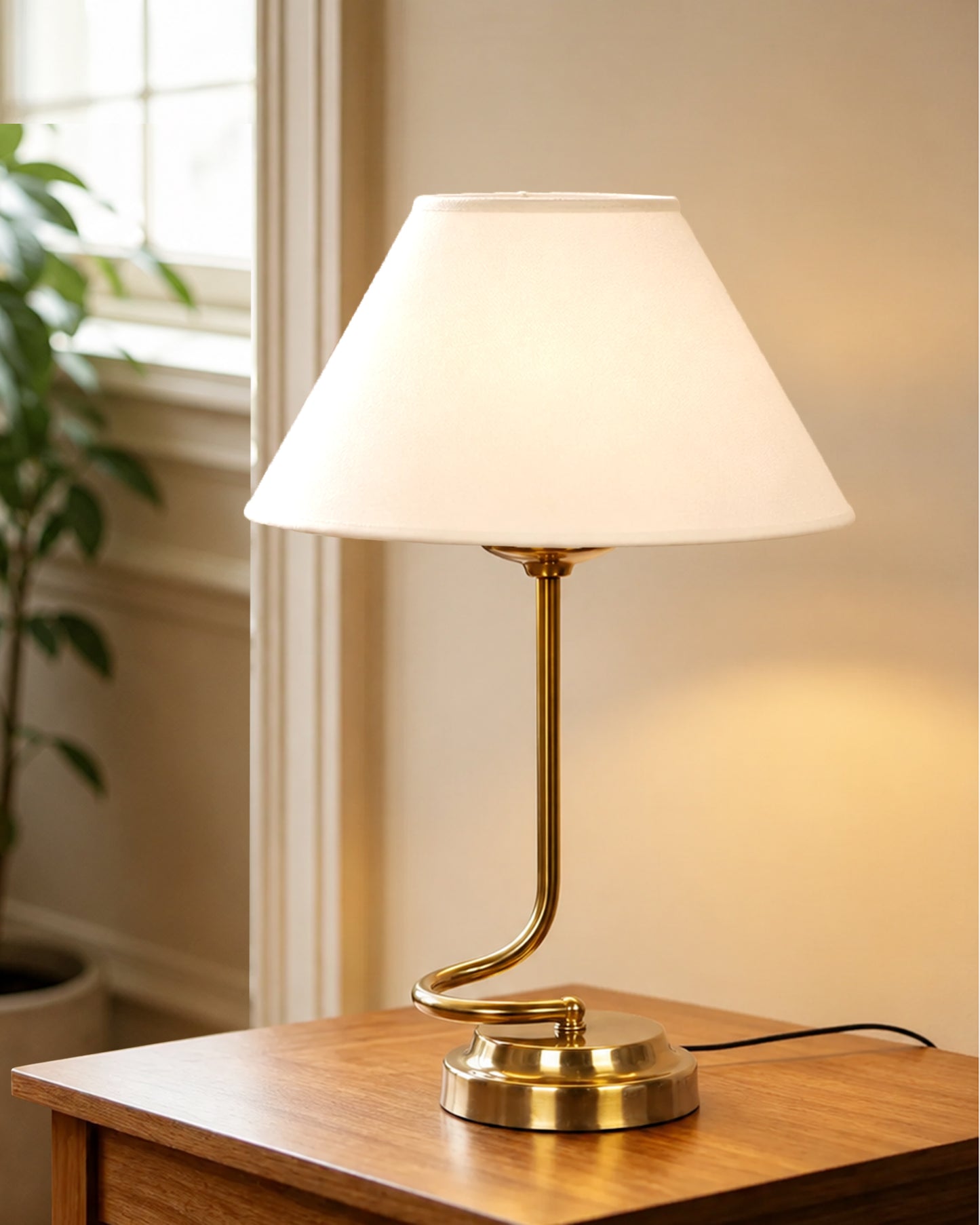 Homesake® Modern Brass Finish Table Lamp with Retro Khadi Fabric Shade | Decorative Bedside Night Lamp for Bedroom, Living Room, Study Table, Office & Home Décor | Warm Ambient Light