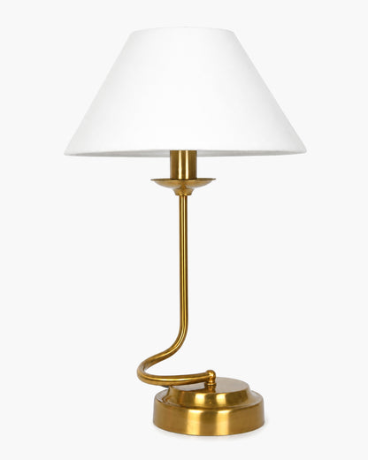 Homesake® Modern Brass Finish Table Lamp with Retro Khadi Fabric Shade | Decorative Bedside Night Lamp for Bedroom, Living Room, Study Table, Office & Home Décor | Warm Ambient Light