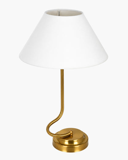 Homesake® Modern Brass Finish Table Lamp with Retro Khadi Fabric Shade | Decorative Bedside Night Lamp for Bedroom, Living Room, Study Table, Office & Home Décor | Warm Ambient Light