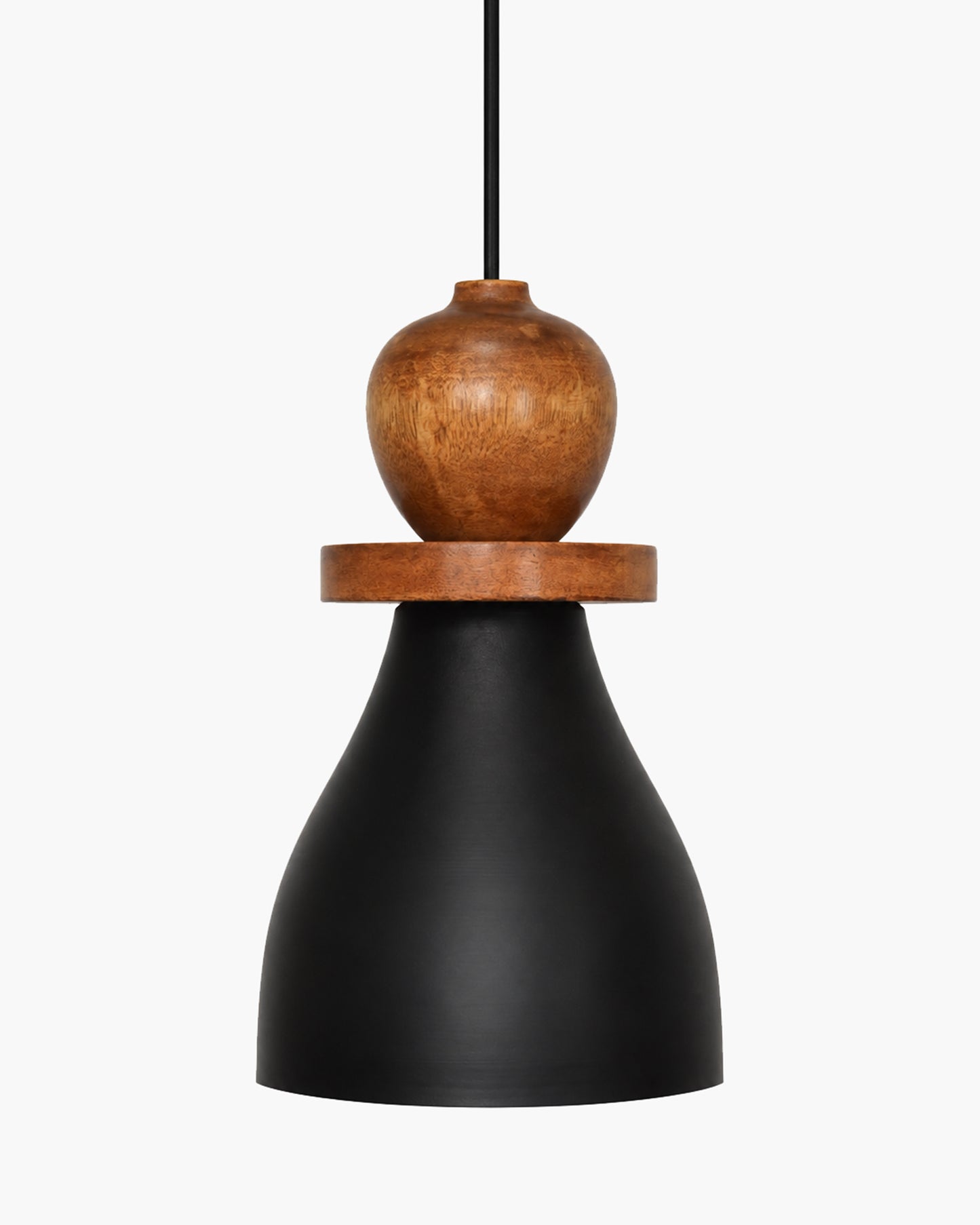 Scandinavian Wooden Pendant Light with Black Metal Shade | Modern Mango Wood Hanging Ceiling Lamp for Kitchen Island, Dining Room, Living Room, Bedroom, Café, Restaurant & Home Decor