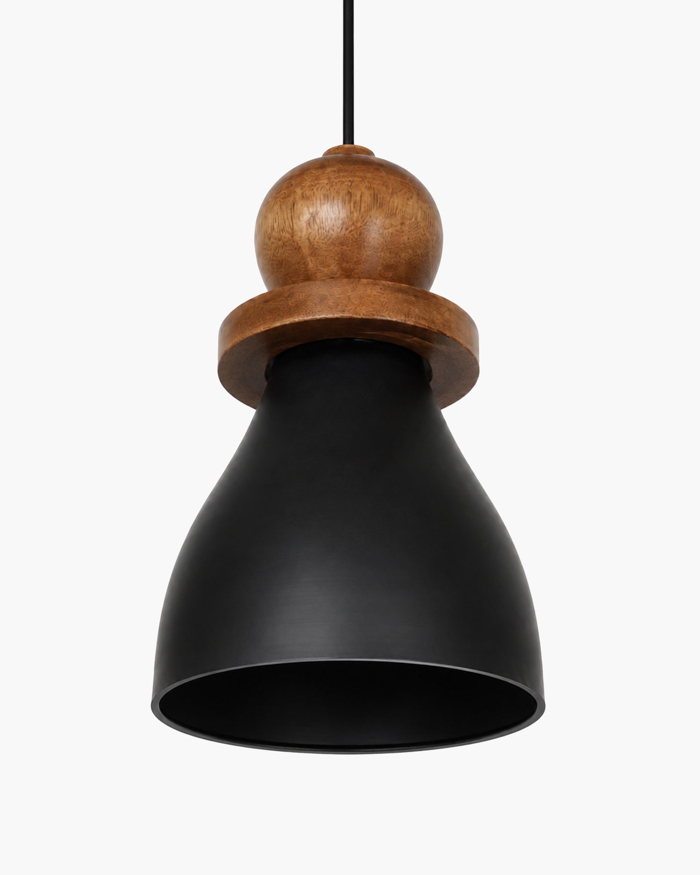 Scandinavian Wooden Pendant Light with Black Metal Shade | Modern Mango Wood Hanging Ceiling Lamp for Kitchen Island, Dining Room, Living Room, Bedroom, Café, Restaurant & Home Decor
