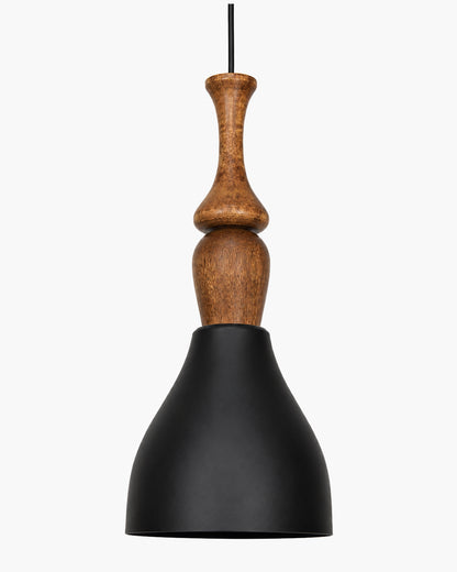 Scandinavian Wooden Pendant Light with Black Metal Shade | Modern Mango Wood Hanging Ceiling Lamp for Kitchen Island, Dining Room, Living Room, Bedroom, Café, Restaurant & Home Decor