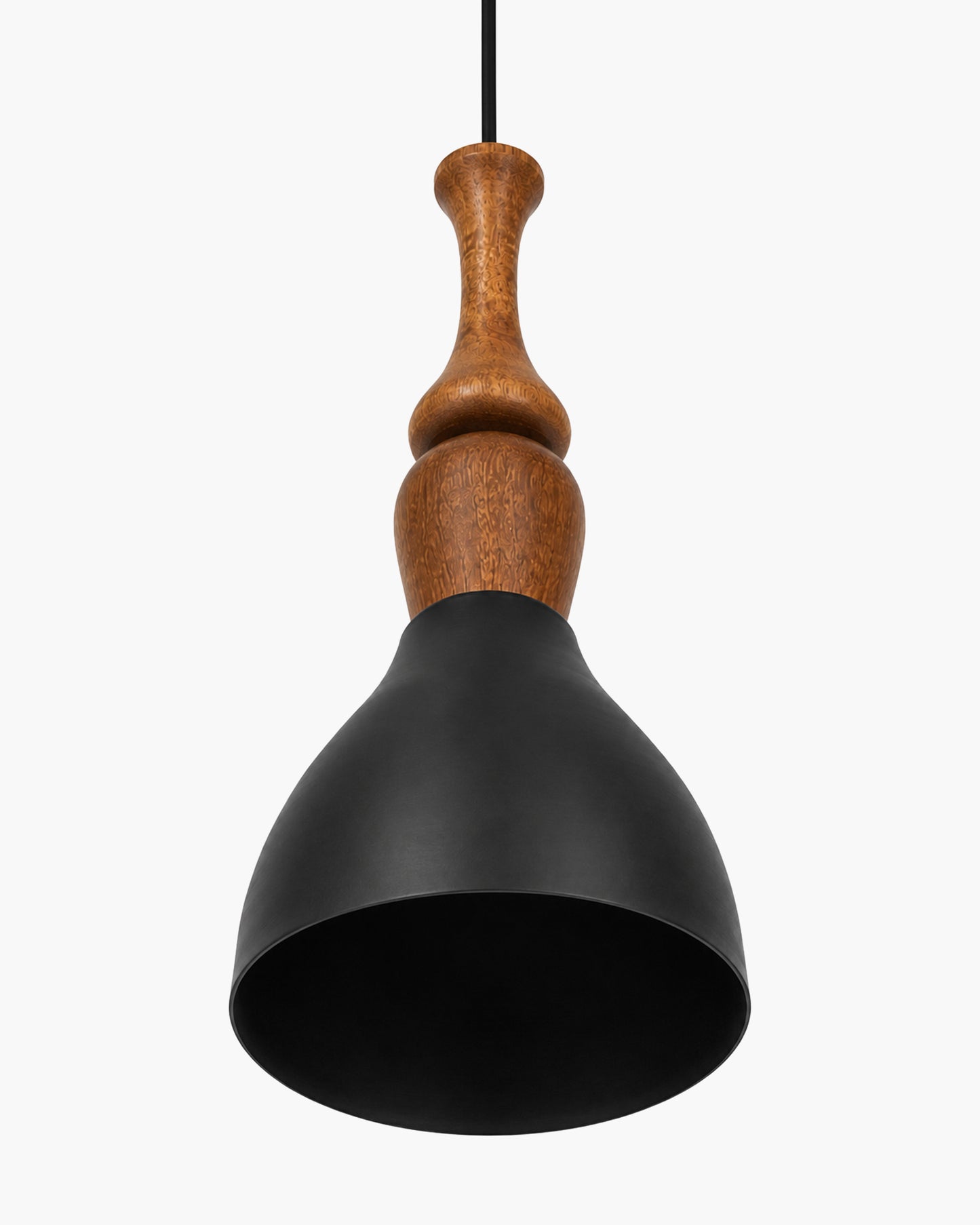 Scandinavian Wooden Pendant Light with Black Metal Shade | Modern Mango Wood Hanging Ceiling Lamp for Kitchen Island, Dining Room, Living Room, Bedroom, Café, Restaurant & Home Decor