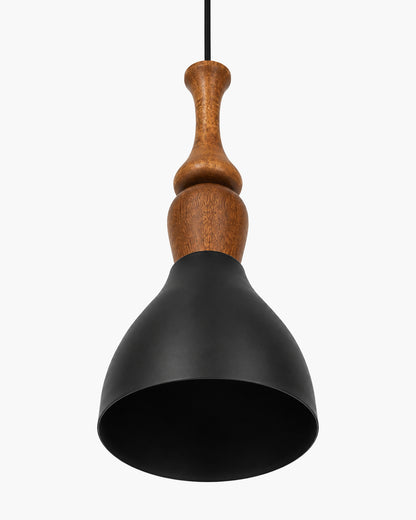 Scandinavian Wooden Pendant Light with Black Metal Shade | Modern Mango Wood Hanging Ceiling Lamp for Kitchen Island, Dining Room, Living Room, Bedroom, Café, Restaurant & Home Decor