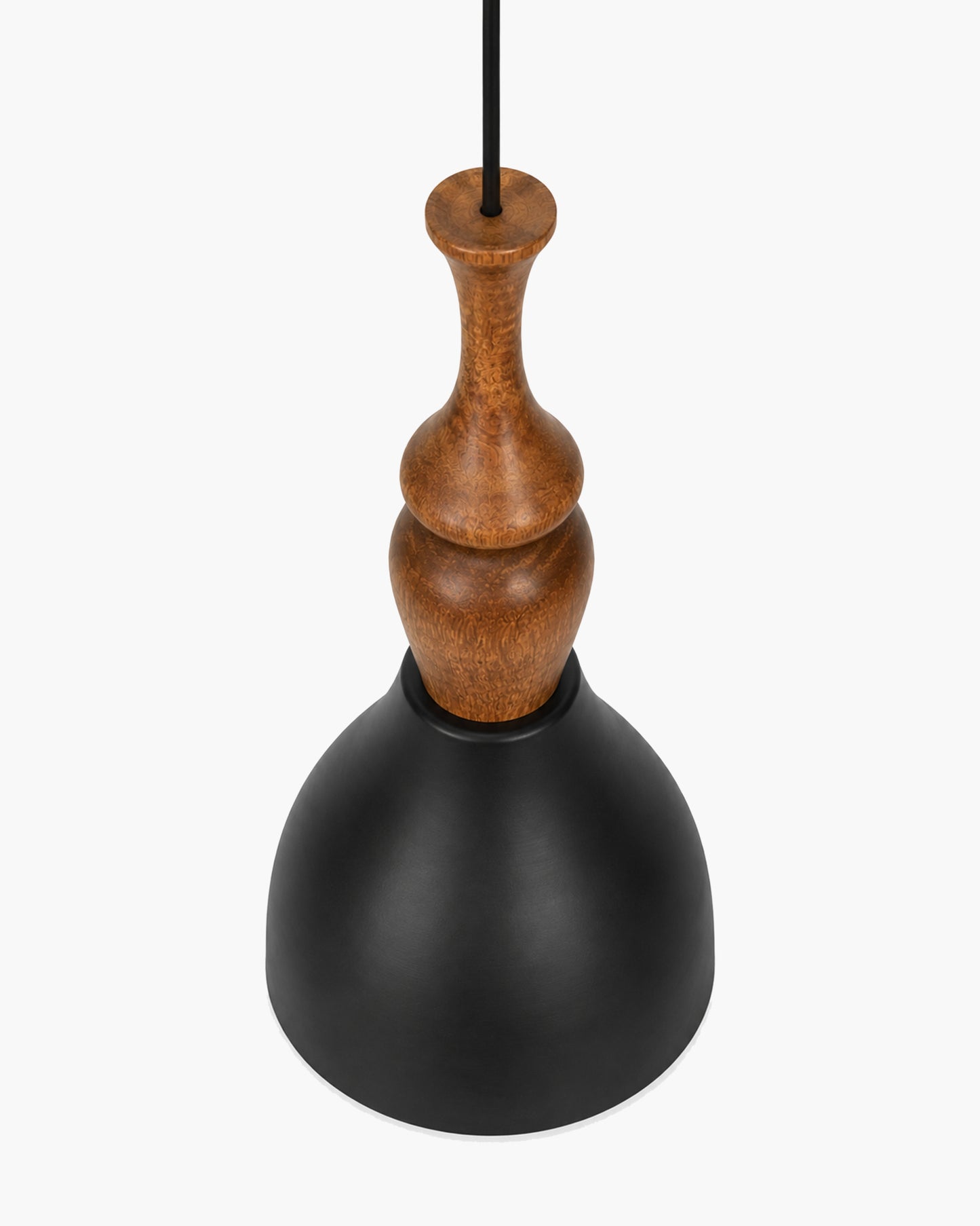 Scandinavian Wooden Pendant Light with Black Metal Shade | Modern Mango Wood Hanging Ceiling Lamp for Kitchen Island, Dining Room, Living Room, Bedroom, Café, Restaurant & Home Decor