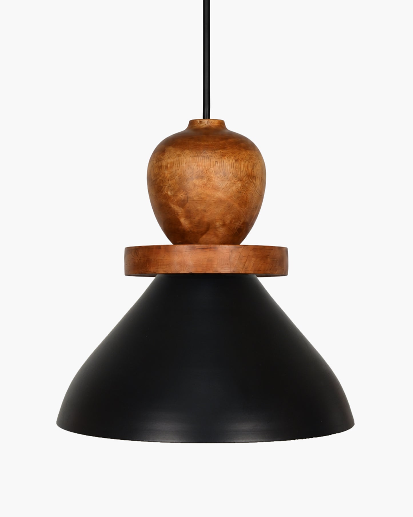 Homesake® Scandinavian Wooden Pendant Light with Black Metal Shade | Modern Mango Wood Hanging Ceiling Lamp for Dining Room, Kitchen Island, Living Room, Bedroom, Café, Restaurant & Home Decor