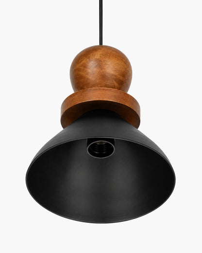 Homesake® Scandinavian Wooden Pendant Light with Black Metal Shade | Modern Mango Wood Hanging Ceiling Lamp for Dining Room, Kitchen Island, Living Room, Bedroom, Café, Restaurant & Home Decor