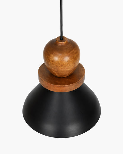 Homesake® Scandinavian Wooden Pendant Light with Black Metal Shade | Modern Mango Wood Hanging Ceiling Lamp for Dining Room, Kitchen Island, Living Room, Bedroom, Café, Restaurant & Home Decor