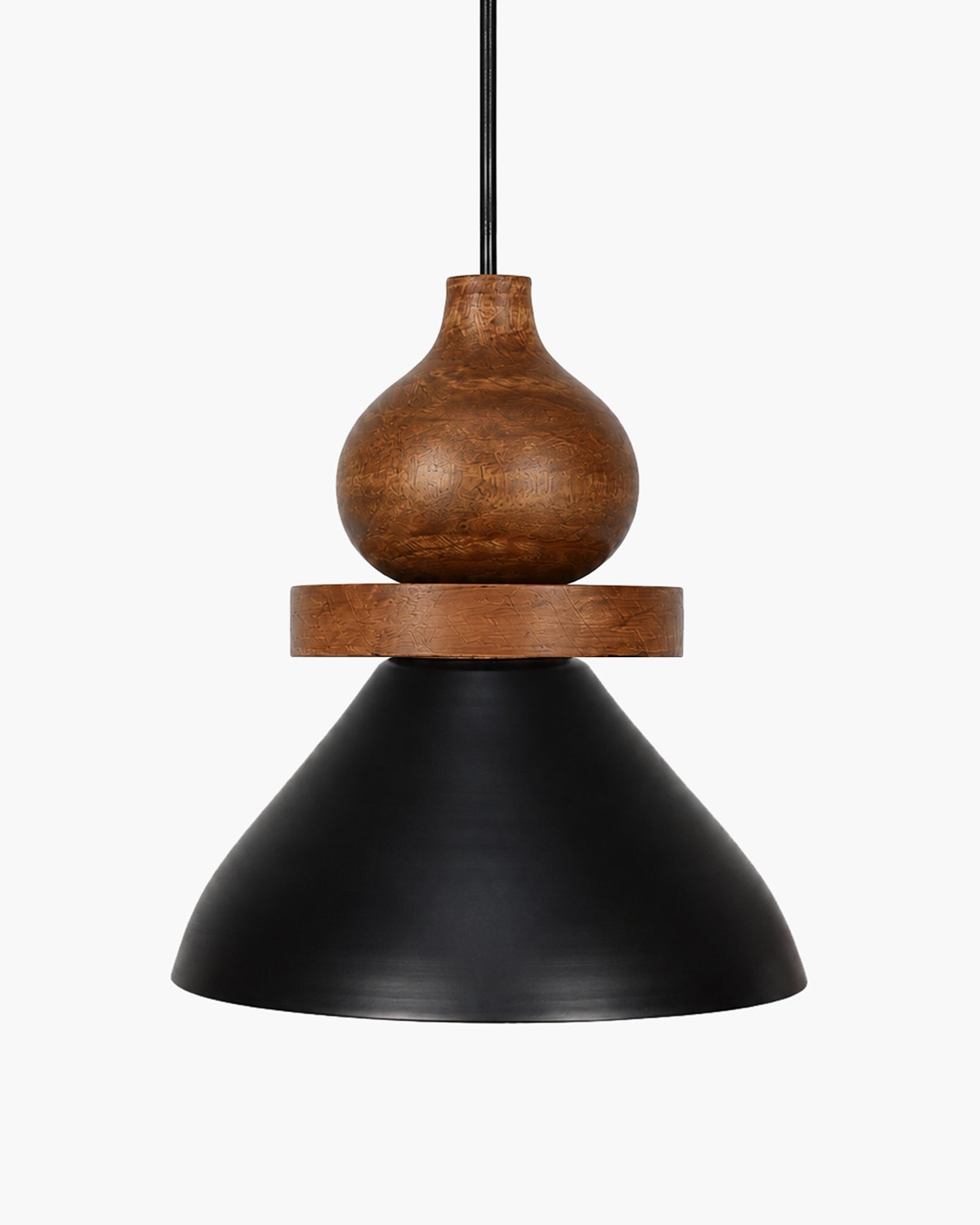 Homesake® Scandinavian Wooden Pendant Light with Black Metal Shade | Modern Mango Wood Hanging Ceiling Lamp for Dining Room, Kitchen Island, Living Room, Bedroom, Café, Restaurant & Home Decor