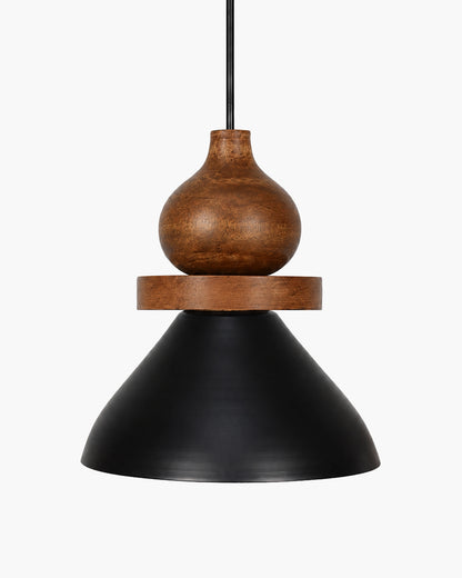 Homesake® Scandinavian Wooden Pendant Light with Black Metal Shade | Modern Mango Wood Hanging Ceiling Lamp for Dining Room, Kitchen Island, Living Room, Bedroom, Café, Restaurant & Home Decor