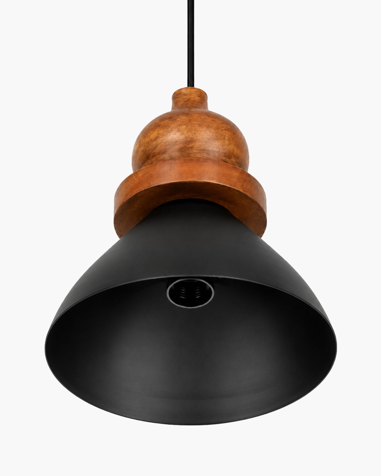 Homesake® Scandinavian Wooden Pendant Light with Black Metal Shade | Modern Mango Wood Hanging Ceiling Lamp for Dining Room, Kitchen Island, Living Room, Bedroom, Café, Restaurant & Home Decor