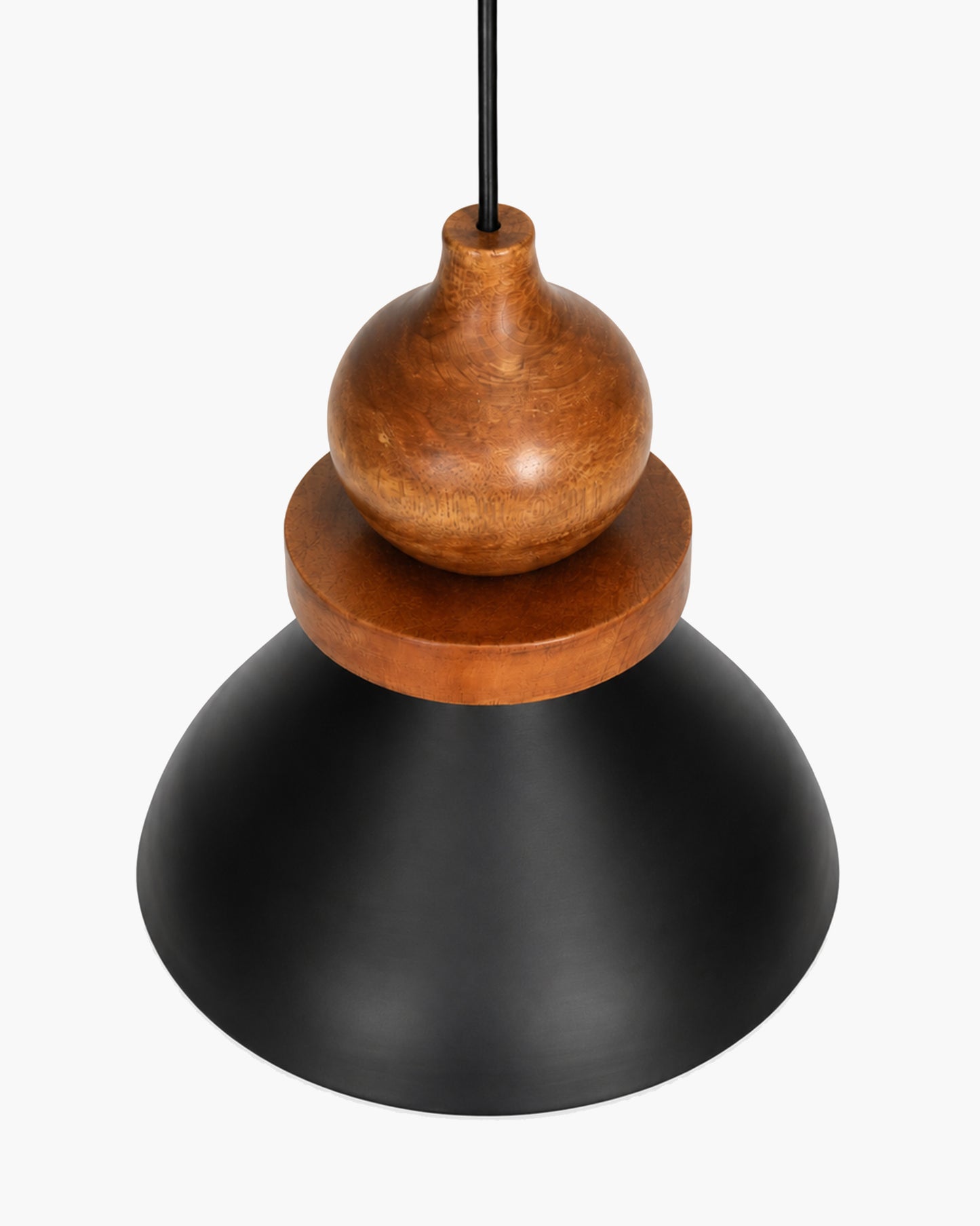Homesake® Scandinavian Wooden Pendant Light with Black Metal Shade | Modern Mango Wood Hanging Ceiling Lamp for Dining Room, Kitchen Island, Living Room, Bedroom, Café, Restaurant & Home Decor