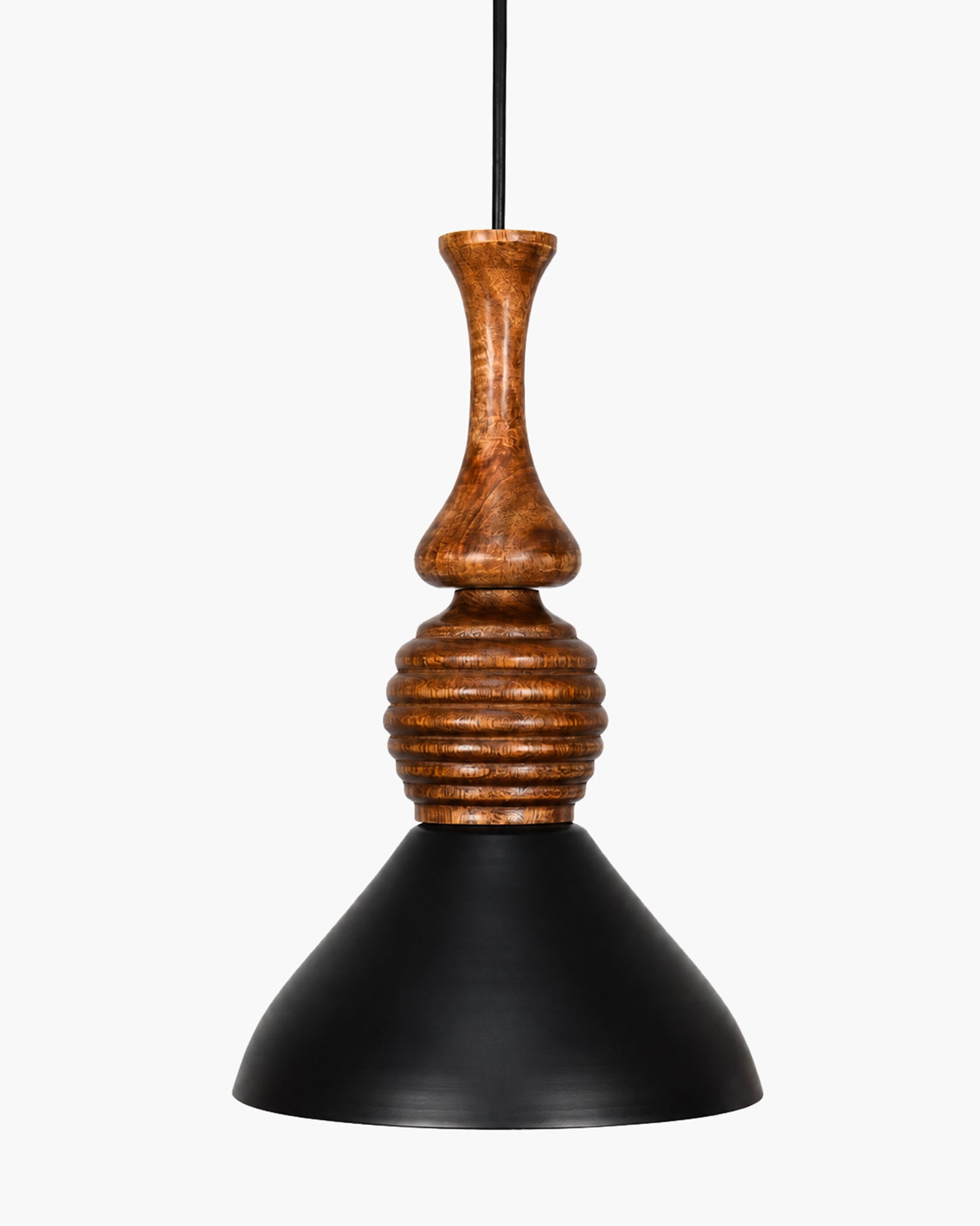Homesake® Scandinavian Wooden Pendant Light with Black Metal Shade | Modern Mango Wood Hanging Ceiling Lamp for Dining Room, Kitchen Island, Living Room, Bedroom, Café, Restaurant & Home Decor
