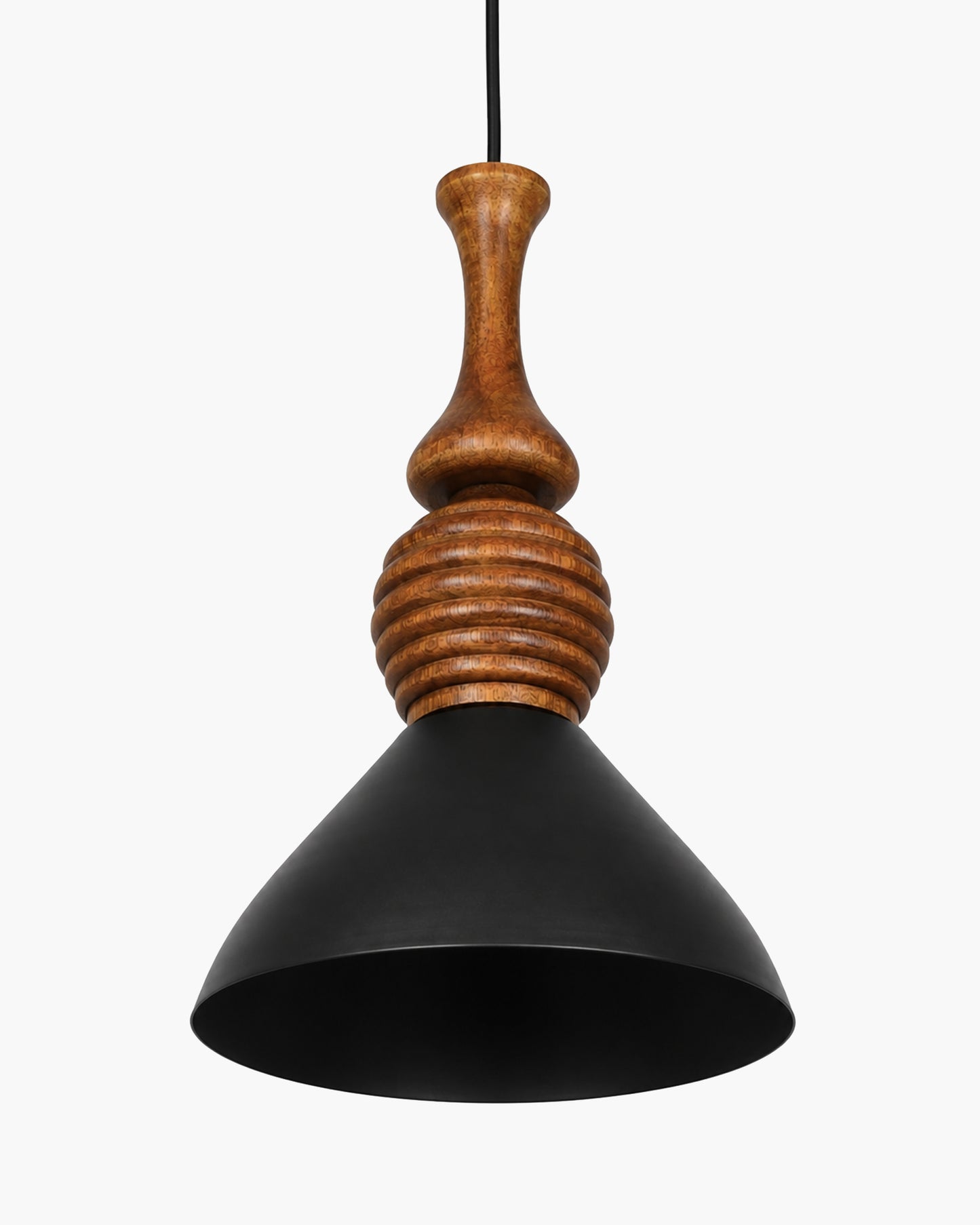 Homesake® Scandinavian Wooden Pendant Light with Black Metal Shade | Modern Mango Wood Hanging Ceiling Lamp for Dining Room, Kitchen Island, Living Room, Bedroom, Café, Restaurant & Home Decor