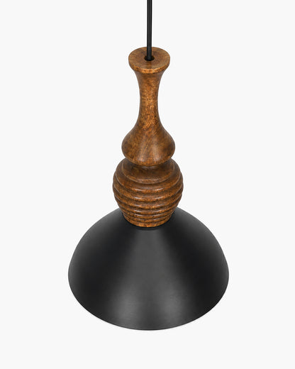 Homesake® Scandinavian Wooden Pendant Light with Black Metal Shade | Modern Mango Wood Hanging Ceiling Lamp for Dining Room, Kitchen Island, Living Room, Bedroom, Café, Restaurant & Home Decor