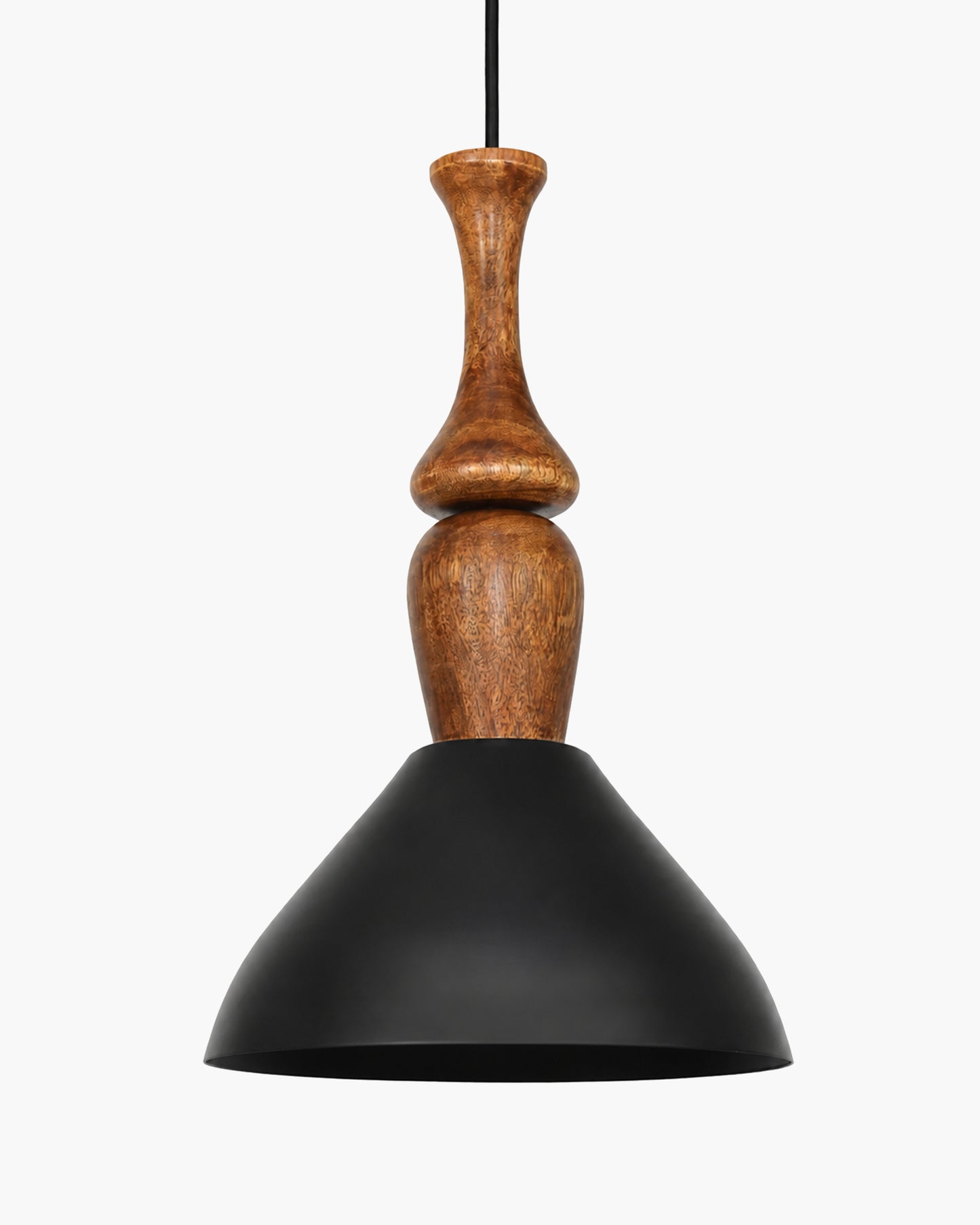 Homesake® Scandinavian Wooden Pendant Light with Black Metal Shade | Modern Mango Wood Hanging Ceiling Lamp for Dining Room, Kitchen Island, Living Room, Bedroom, Café, Restaurant & Home Decor