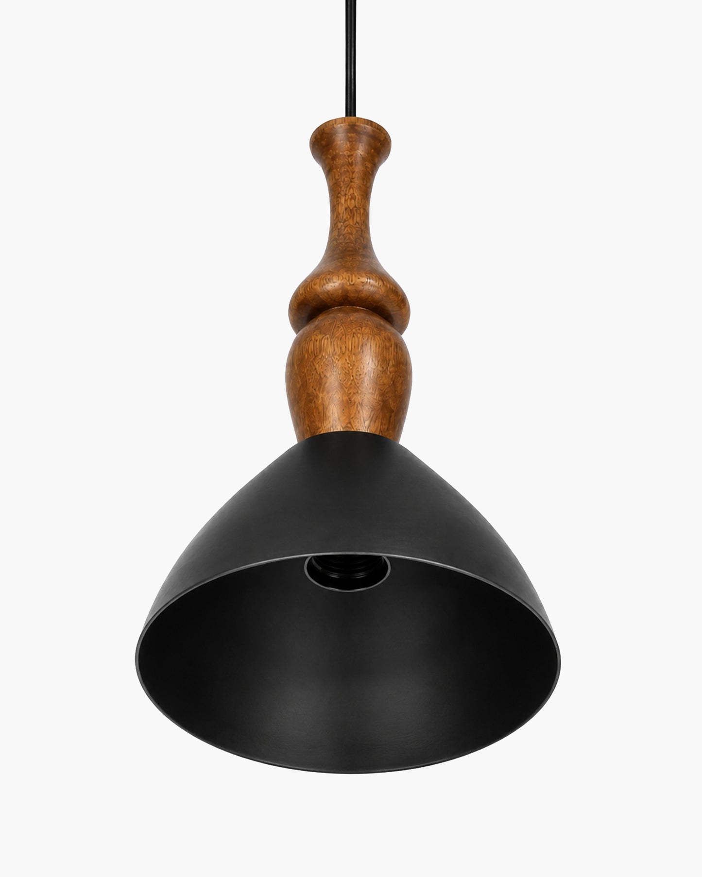 Homesake® Scandinavian Wooden Pendant Light with Black Metal Shade | Modern Mango Wood Hanging Ceiling Lamp for Dining Room, Kitchen Island, Living Room, Bedroom, Café, Restaurant & Home Decor