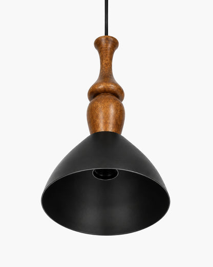 Homesake® Scandinavian Wooden Pendant Light with Black Metal Shade | Modern Mango Wood Hanging Ceiling Lamp for Dining Room, Kitchen Island, Living Room, Bedroom, Café, Restaurant & Home Decor