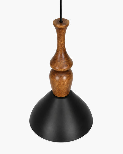 Homesake® Scandinavian Wooden Pendant Light with Black Metal Shade | Modern Mango Wood Hanging Ceiling Lamp for Dining Room, Kitchen Island, Living Room, Bedroom, Café, Restaurant & Home Decor
