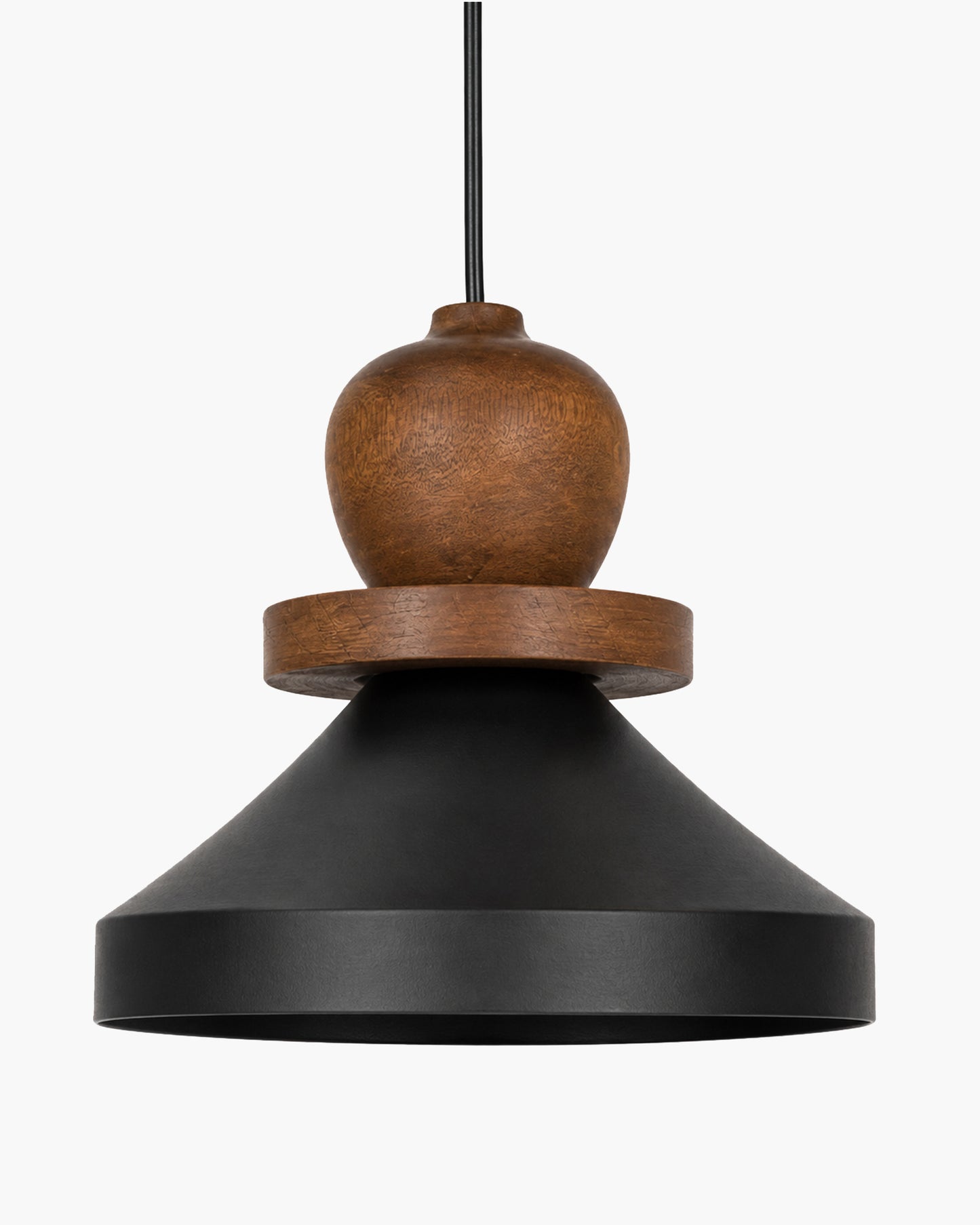 Hive Parker Scandinavian Wooden Pendant Light with Black Metal Shade | Modern Mango Wood Hanging Ceiling Lamp for Kitchen Island, Dining Room, Living Room, Bedroom, Café & Home Decor