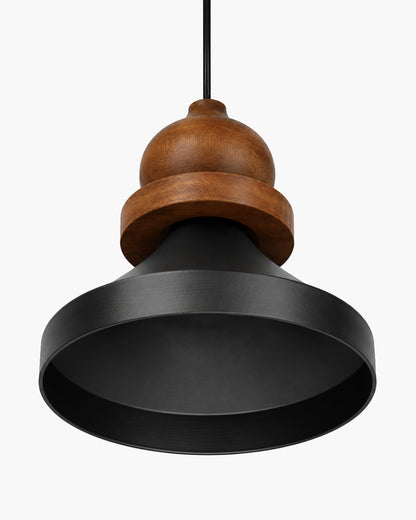 Hive Parker Scandinavian Wooden Pendant Light with Black Metal Shade | Modern Mango Wood Hanging Ceiling Lamp for Kitchen Island, Dining Room, Living Room, Bedroom, Café & Home Decor