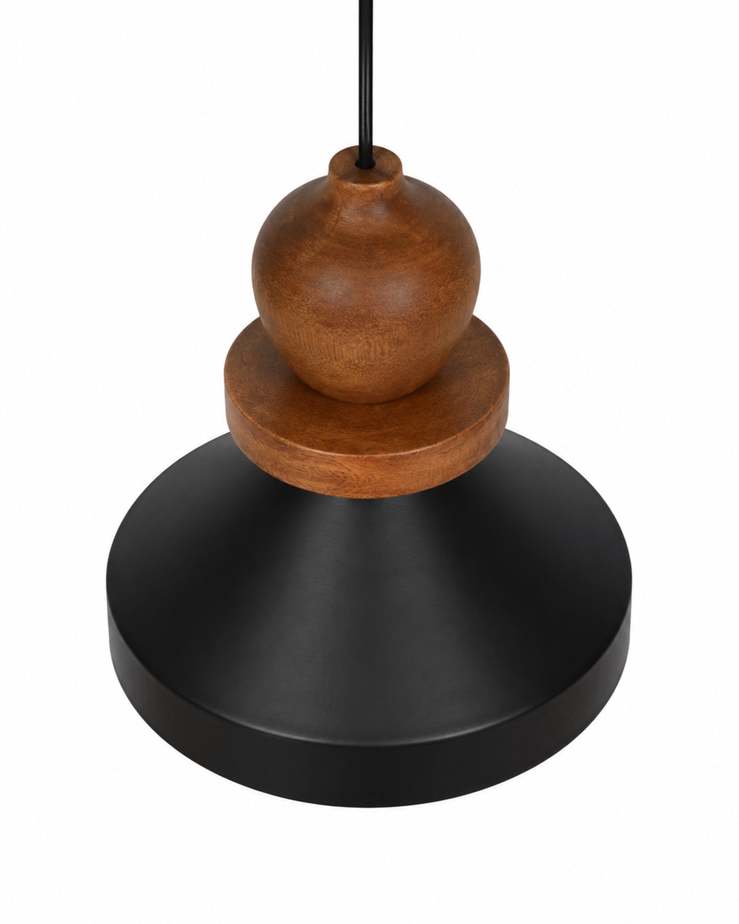Hive Parker Scandinavian Wooden Pendant Light with Black Metal Shade | Modern Mango Wood Hanging Ceiling Lamp for Kitchen Island, Dining Room, Living Room, Bedroom, Café & Home Decor
