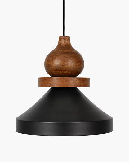 Hive Parker Scandinavian Wooden Pendant Light with Black Metal Shade | Modern Mango Wood Hanging Ceiling Lamp for Kitchen Island, Dining Room, Living Room, Bedroom, Café & Home Decor
