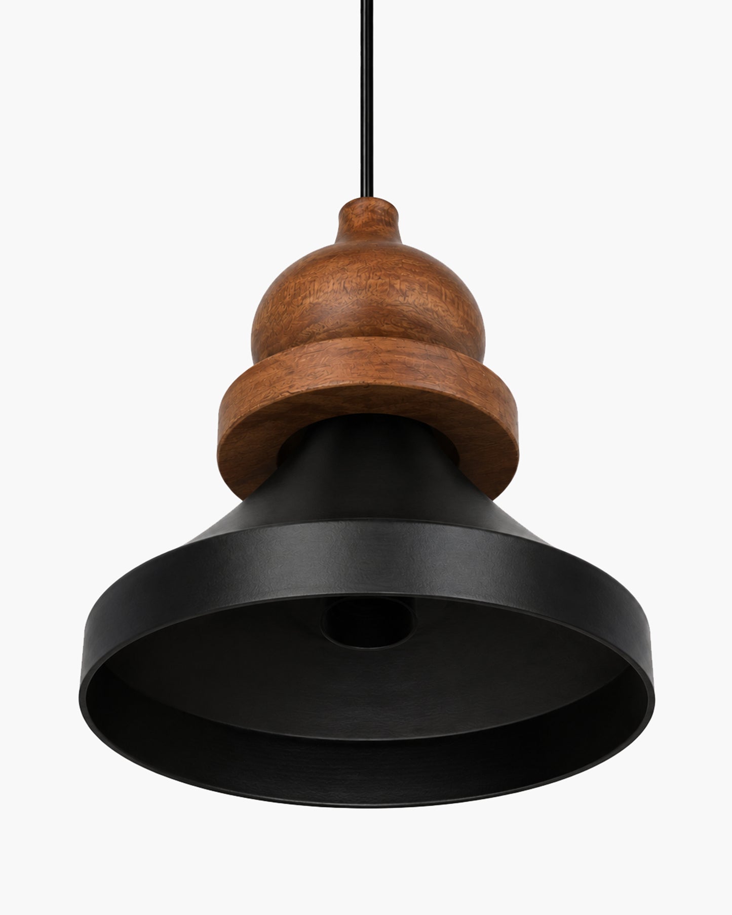 Hive Parker Scandinavian Wooden Pendant Light with Black Metal Shade | Modern Mango Wood Hanging Ceiling Lamp for Kitchen Island, Dining Room, Living Room, Bedroom, Café & Home Decor