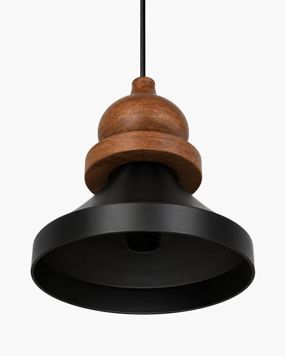 Hive Parker Scandinavian Wooden Pendant Light with Black Metal Shade | Modern Mango Wood Hanging Ceiling Lamp for Kitchen Island, Dining Room, Living Room, Bedroom, Café & Home Decor