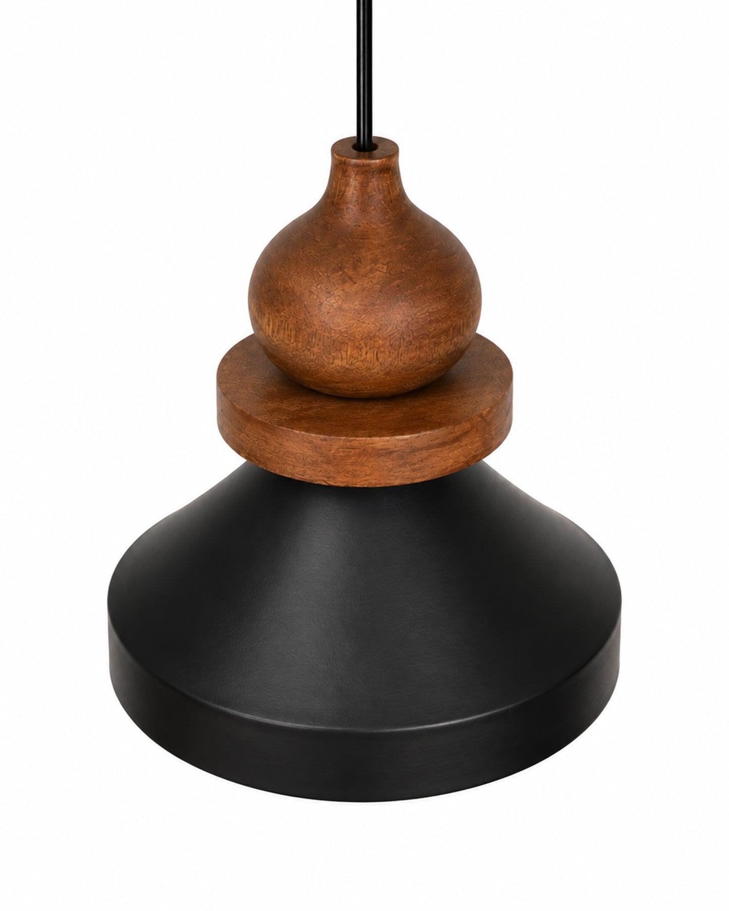 Hive Parker Scandinavian Wooden Pendant Light with Black Metal Shade | Modern Mango Wood Hanging Ceiling Lamp for Kitchen Island, Dining Room, Living Room, Bedroom, Café & Home Decor