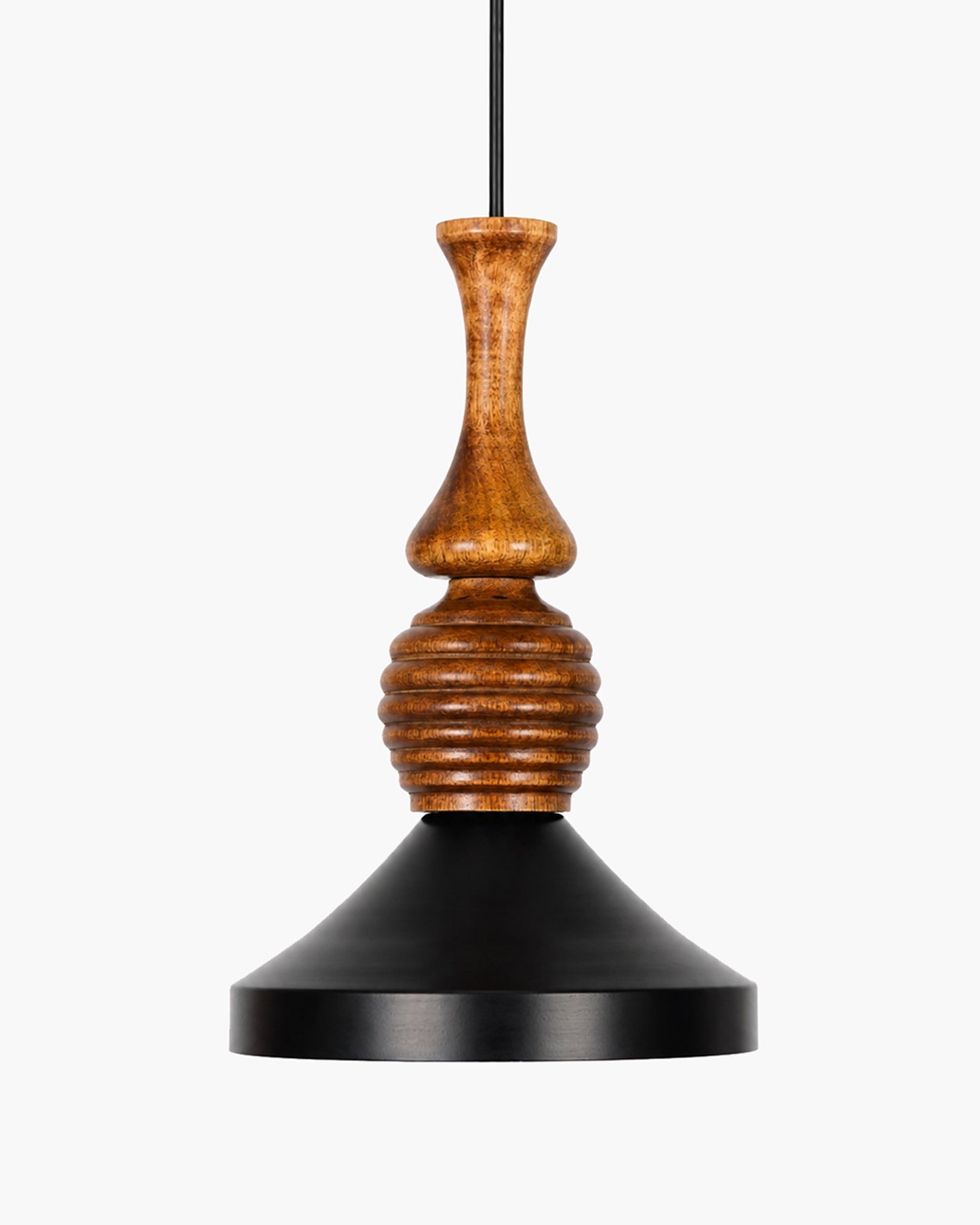 Hive Parker Scandinavian Wooden Pendant Light with Black Metal Shade | Modern Mango Wood Hanging Ceiling Lamp for Kitchen Island, Dining Room, Living Room, Bedroom, Café & Home Decor