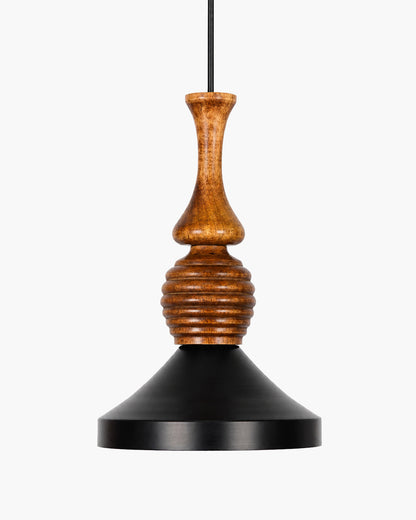 Hive Parker Scandinavian Wooden Pendant Light with Black Metal Shade | Modern Mango Wood Hanging Ceiling Lamp for Kitchen Island, Dining Room, Living Room, Bedroom, Café & Home Decor