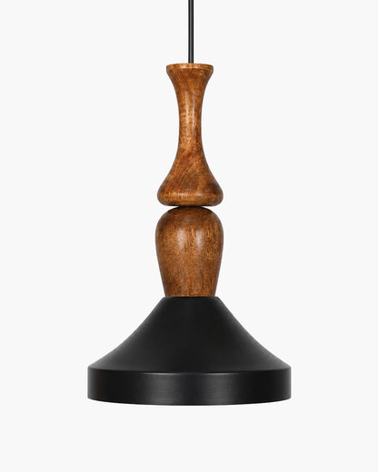 Hive Parker Scandinavian Wooden Pendant Light with Black Metal Shade | Modern Mango Wood Hanging Ceiling Lamp for Kitchen Island, Dining Room, Living Room, Bedroom, Café & Home Decor