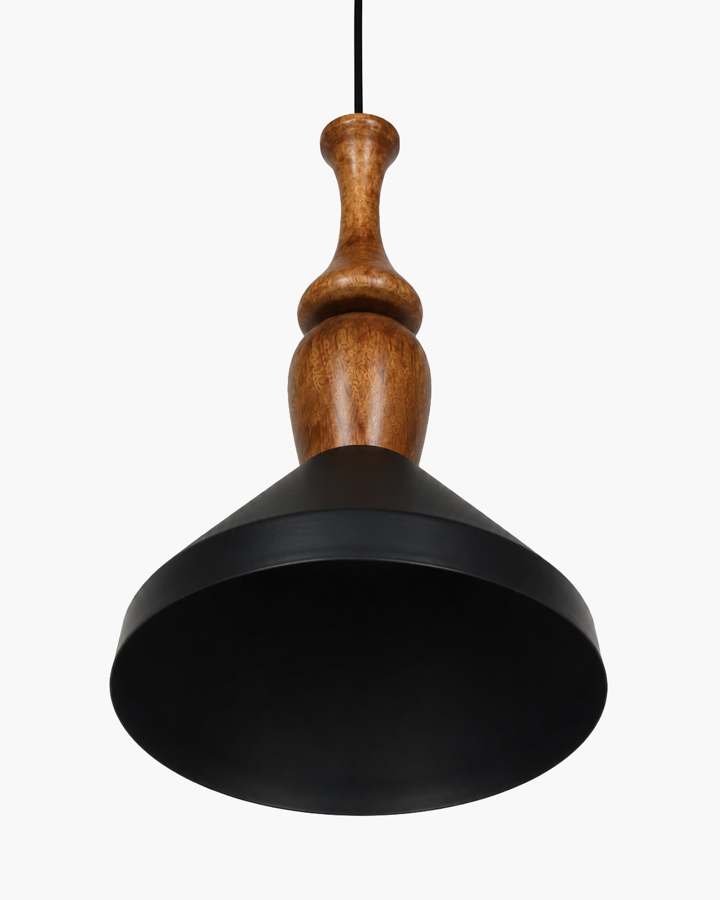 Hive Parker Scandinavian Wooden Pendant Light with Black Metal Shade | Modern Mango Wood Hanging Ceiling Lamp for Kitchen Island, Dining Room, Living Room, Bedroom, Café & Home Decor