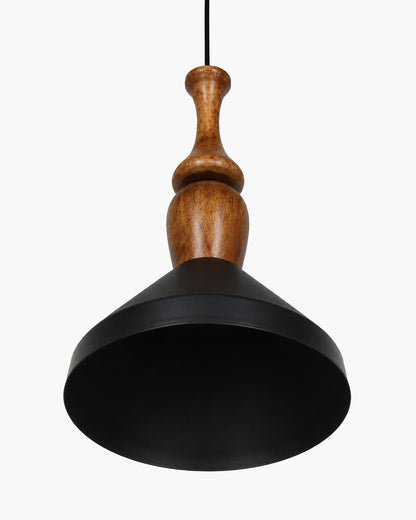 Hive Parker Scandinavian Wooden Pendant Light with Black Metal Shade | Modern Mango Wood Hanging Ceiling Lamp for Kitchen Island, Dining Room, Living Room, Bedroom, Café & Home Decor