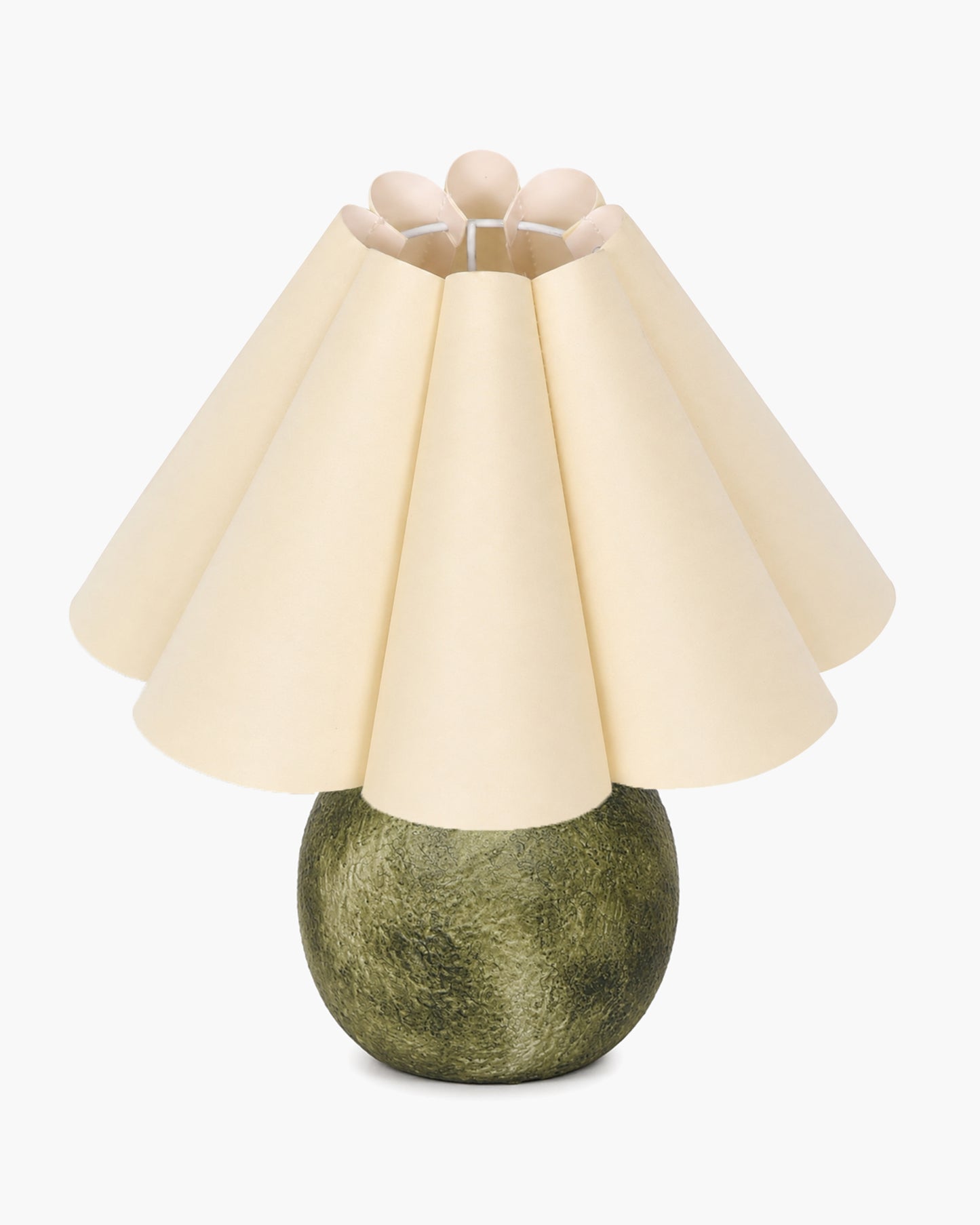 Homesake® Artisan Distressed Green Ceramic Table Lamp with Pleated Khadi Fabric Shade | Decorative Bedside Lamp for Bedroom, Living Room, Study | E27 Home Décor Light