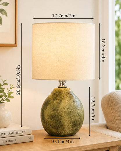 Homesake® Artisan Distressed Green Ceramic Table Lamp with Pleated Khadi Fabric Shade | Decorative Bedside Lamp for Bedroom, Living Room, Study | E27 Home Décor Light