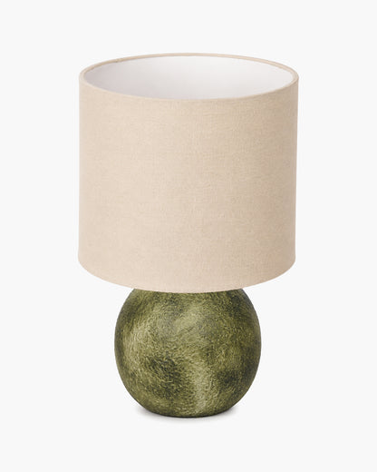 Homesake® Artisan Distressed Green Ceramic Table Lamp with Pleated Khadi Fabric Shade | Decorative Bedside Lamp for Bedroom, Living Room, Study | E27 Home Décor Light