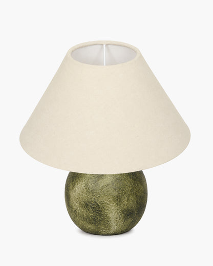Homesake® Artisan Distressed Green Ceramic Table Lamp with Pleated Khadi Fabric Shade | Decorative Bedside Lamp for Bedroom, Living Room, Study | E27 Home Décor Light