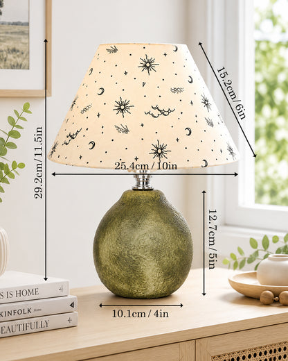 Homesake® Artisan Distressed Green Ceramic Table Lamp with Pleated Khadi Fabric Shade | Decorative Bedside Lamp for Bedroom, Living Room, Study | E27 Home Décor Light